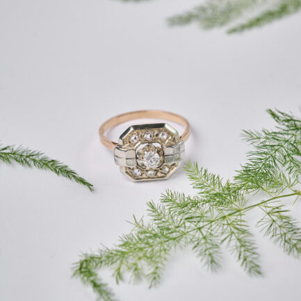 ANILLO DOS OROS CON DISEÑO GEOMÉTRICO, FRANCIA 1920/30