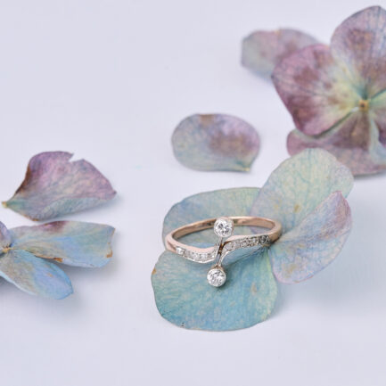 ANILLO ANTIGUO DE ORO BLANCO Y ROSA CON DIAMANTES