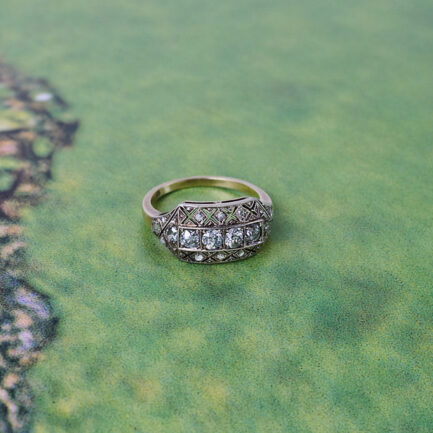 ANILLO VINTAGE INSPIRACIÓN ART DÉCO, DE ORO 14K, ALEMANIA, SEGUNDA MITAD DEL SIGLO XX